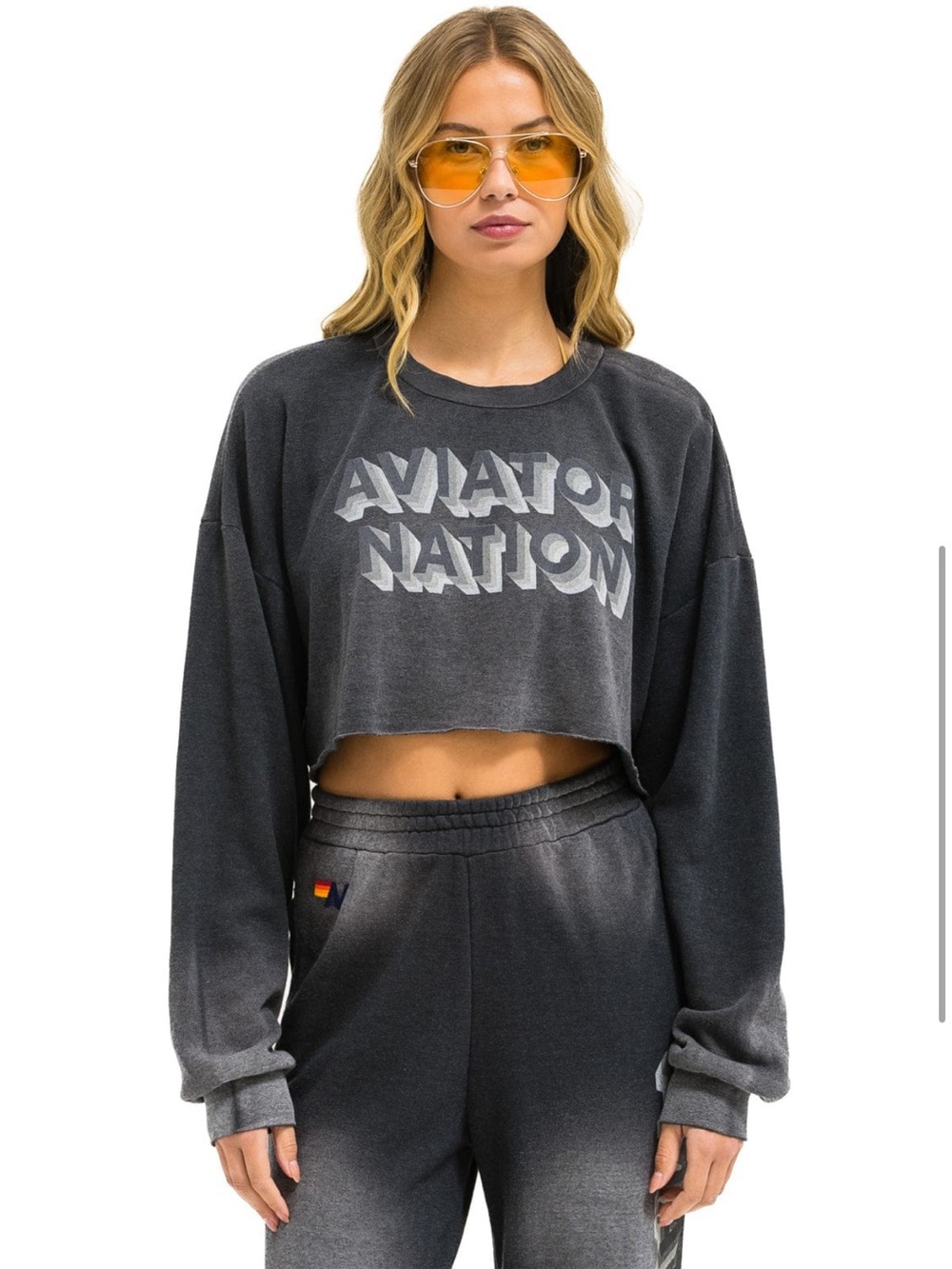 3D Cropped Crew Sweatshirt